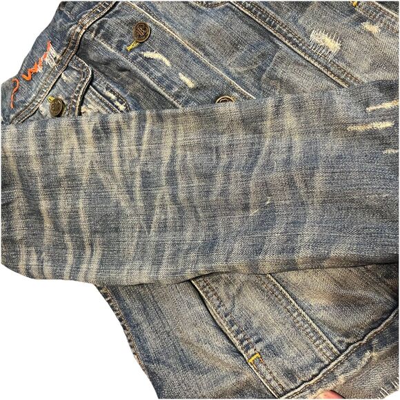 Vintage 90s Lucky Legend Denim Jacket Embroidered Hippie Patches Made In USA S - Picture 9 of 16